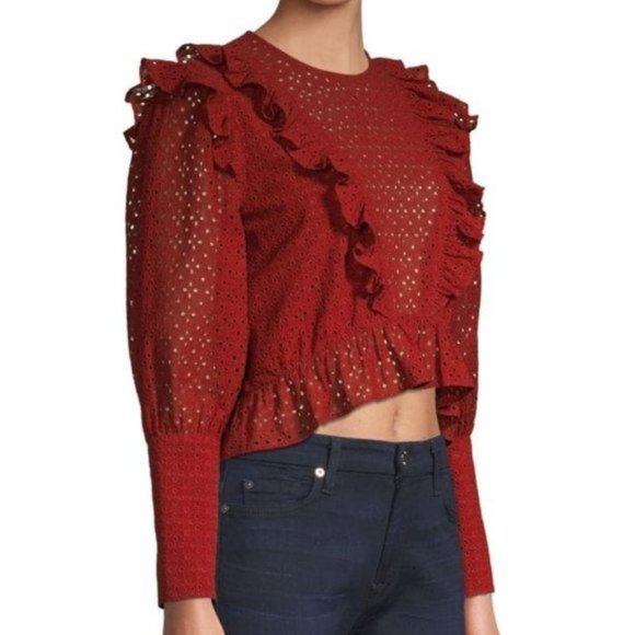Robert Rodriguez 8 Prairie Eyelet Lace Top Red - Picture 6 of 16